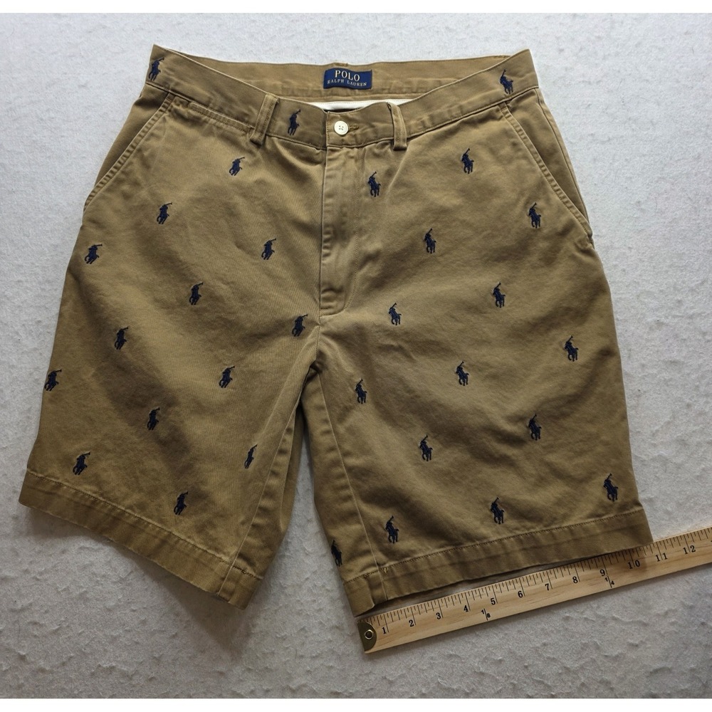 Polo Ralph Lauren Men's Brown w Embroidered Blue Ponies Chino Shorts. Size 32 - Picture 5 of 7
